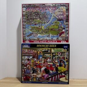 Lot Of 2 White Mountain Puzzles American Diner & Nantucket MA 1000 Pieces